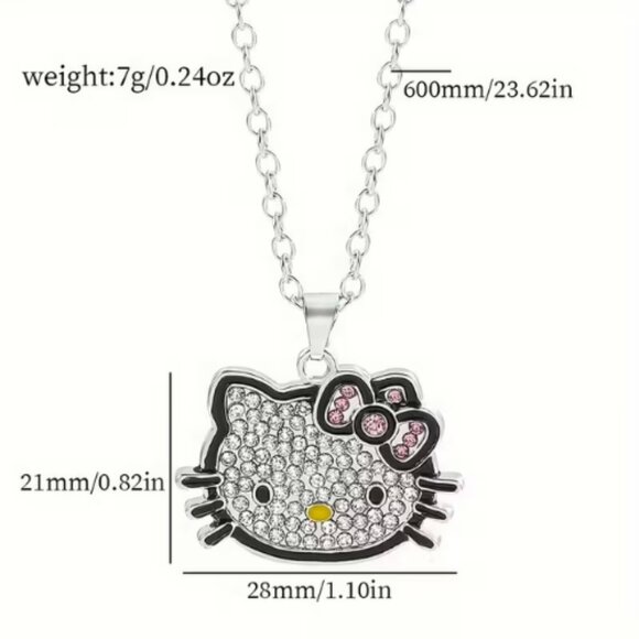 HELLO KITTY Crystal Inlay Face Necklace Sparkle Sparkle Sparkle Chain 23" NWT - Picture 3 of 3